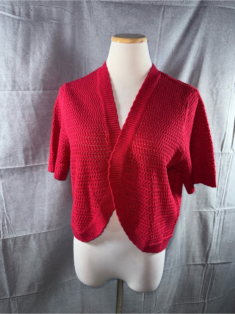 2725-Vicki Wayne Vintage Bright Red Short-Sleeve Knit Cardigan